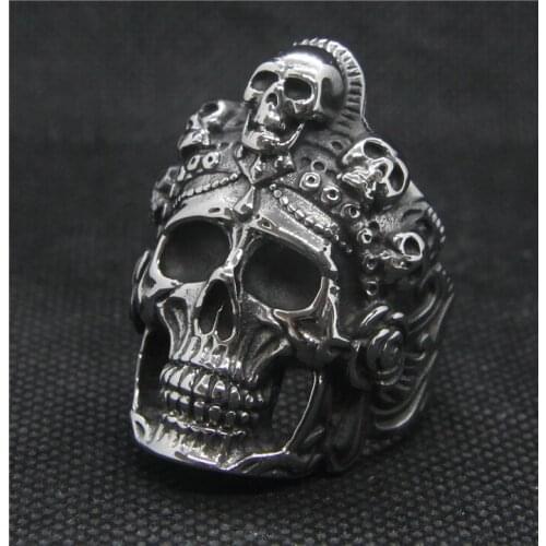 Drop Ship 7-14 Skull Crown Ring 316L Stainless Steel Mens Punk Cool Skull Ring