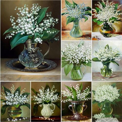 HUACAN 5D White Russia Flower Diamond Painting for Living Room Cross Stitch DIY Diamond Mosaic Popular Handmade Crafts F1333