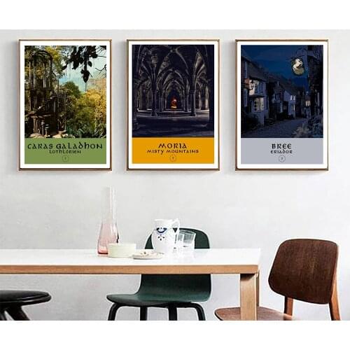 Middle Earth Illustration Print Painting Nordic Retro Travel Landscape Canvas Wall Art Poster Modern Art Wall Picture Home Decor