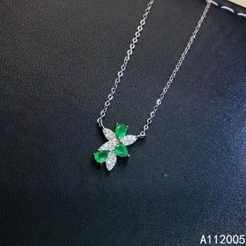 KJJEAXCMY fine jewelry 925 pure silver inlaid natural emerald girl new Pendant Necklace popular clavicle chain support test