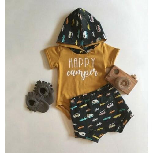 0-24M Newborn Kid Baby Boy Clothes set Summer Short Sleeve Hooded Body Tops Romper Shorts set Cute Sweet Cotton Outfits Sunsuit