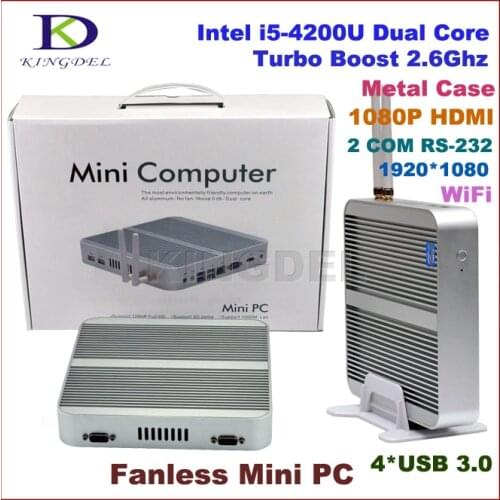 Fanless Embedded PC Mini Industrial PC,Desktop PC With 8GB RAM+128GB SSD Core i5 4200U,2*COM RS232,4*USB3.0,HDMI