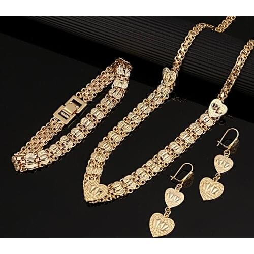 Gold Color Egyptian Indian Saudi African Girls Women Trendy Heart Jewelry Set