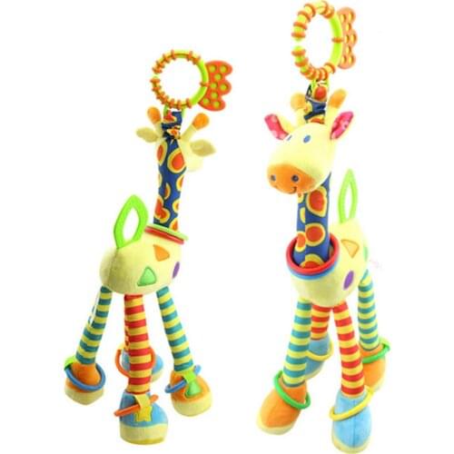 New Plush Infant Baby Development Soft Giraffe Animal Handbells Rattles Handle Toys Hot Selling WIth Teether Baby Toy