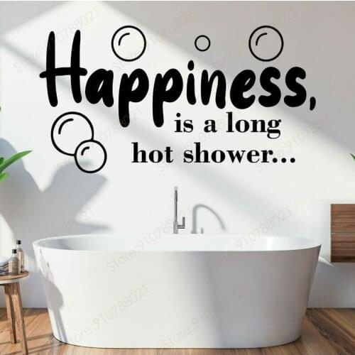 Happiness Is A Long Hot Shower Quote Wall Sticker Vinyl Home Decor Bathroom Decals Bubble Decoration Window Removable Mural S343