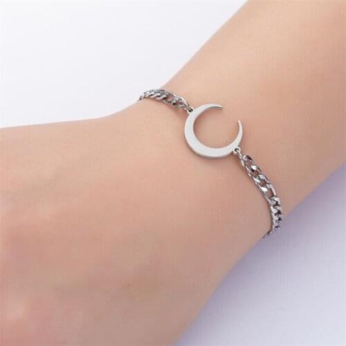 New Fashion Moon Charm Bracelet Gold Color Half Moon Bangles For Women Horn Chain Gold Bracelet Set Stainless Steel Jewelry