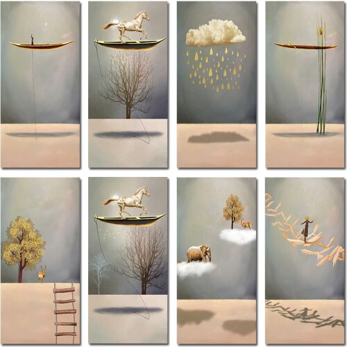 New Chinese Style Gold Boat Canvas Poster Natural Landscape Abstract Painting Prints Wall Art Pictures For Living Room Unframed