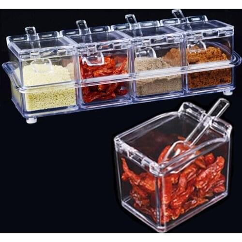 4pcs/set Kitchen Organizer Storage Boxes Spices Seasoning Jar Transparent Sugar Salt Bottle Cooking Tools Kitchen Accessories
