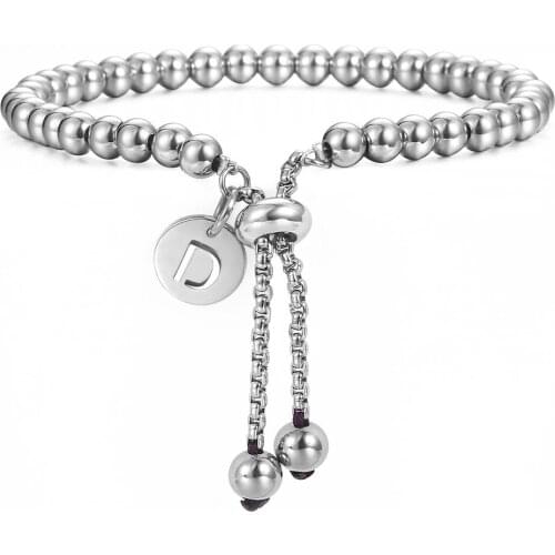 Initial Letter Beaded Bracelet for Women Girls Alphabet Round Charm Stainless Steel Adjustable Bangle Bracelets Jewelry DDB249
