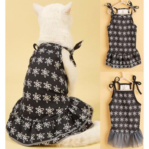 Dog Dress Black Breathable Printing Sleeveless Polyester Two-legged Pet Camisole Skirt For Summer Striped Fresh Dating Skirt