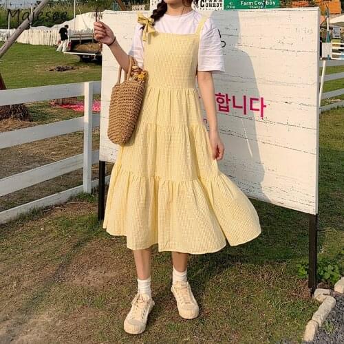 Plaid Dresses Women Preppy Stylish Sleeveless Straps Loose Sweet Korean Style Girls All-match Summer New Chic Party Vestido ins