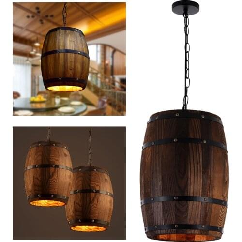 Industrial Wooden Wine Barrel Shape Ceiling Lights Shade Restaurant Ceiling Lamp Shade Office Home Decor Chandelier Lampshade