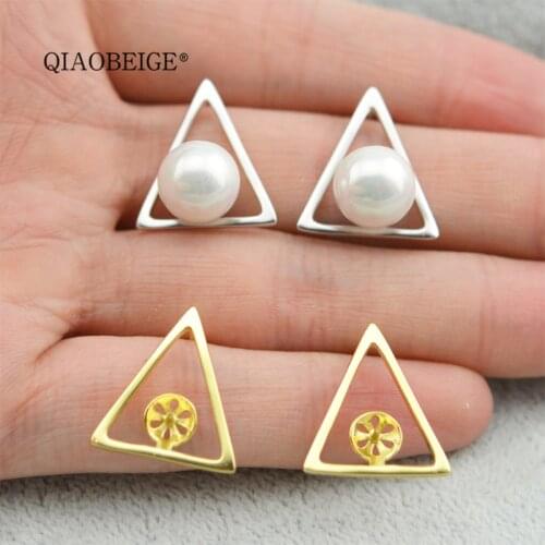 QIAOBEIGE DIY pearl mounting accessory 925 silver triangle all-match stud earrings merchandising promotional gift jewelry women