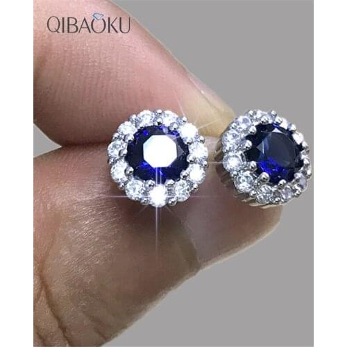 Blue Zircon Stone Minimalism Piercing Earrings for Women Cute Chamomile Korea Fashion Geometry Ear Studs Jewelry