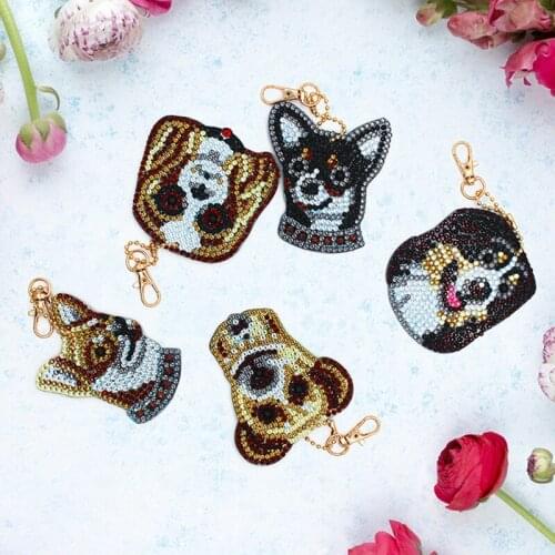 DIY Dog Diamond Painting Keychain Rhinestone Embroidery Pendant Craft Kits Diamond Painting Cross Stitch KeyChain Christmas gift