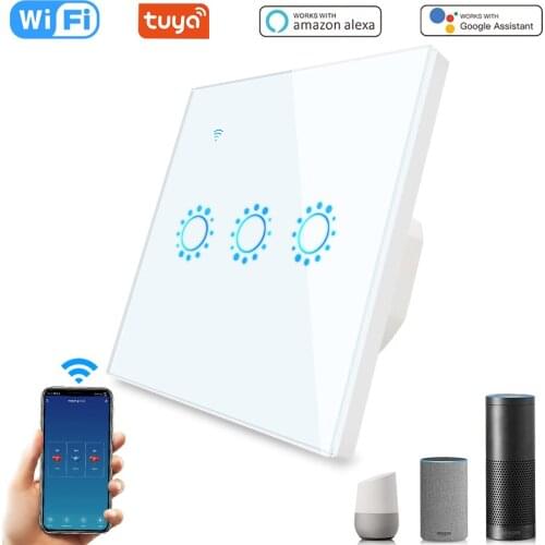 110V 220V Tuya Wifi Smart Switch EU US 1 2 3 Gang Glass Panel Touch Switch Wireless Remote/Alexa Google Home APP Control