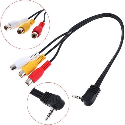 High Speed 90degree 3.5mm Male Jack To 3 RCA Female Plug Adapter Audio Converter