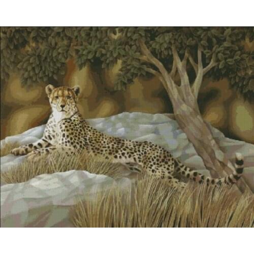Top Quality hotselling lovely counted cross stitch kit leopard panther beast rest under the tree
