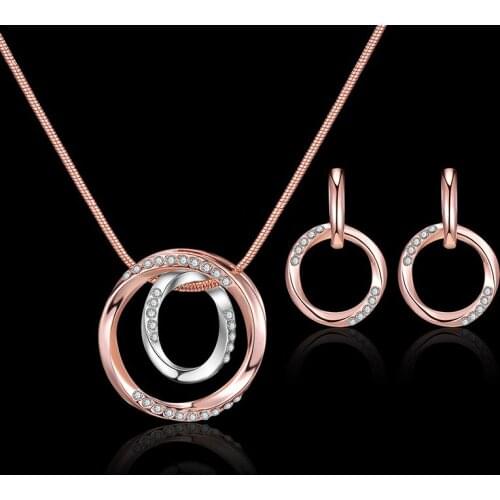 Kpop version of the new popular sweet wedding earrings creative inlaid rhinestone all-match earrings necklace set