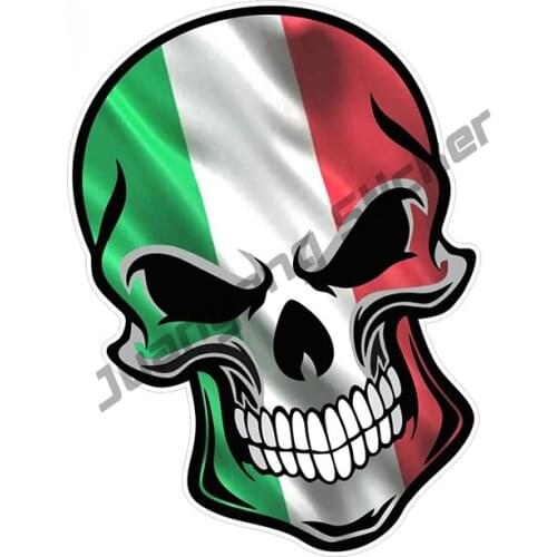 Car Stickers Vinyl Decal GOTHIC BIKER SKULL with Italy Italian Il Tricolore Flag Cover Scratches Motif SUV Accessories PVC13cm