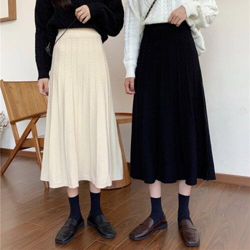 Womens Vintage Clothes Long Skirts Black Harajuku High Waist Streetwear 2021 fall winter Fashion Elastic Preppy Style Midi Skirt