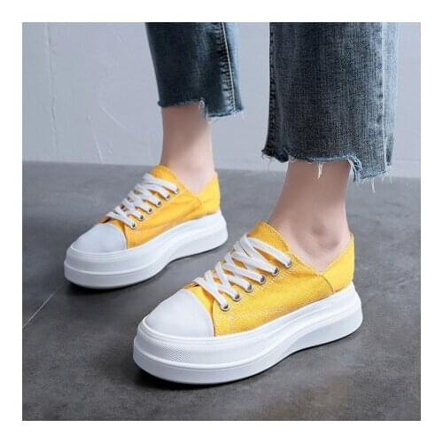 Women Canvas Flat Platform Sneakers Casual Lace Up Vulcanized Candy Color Shallow Soft Comfortable Shoes Female 2020 New Autumn