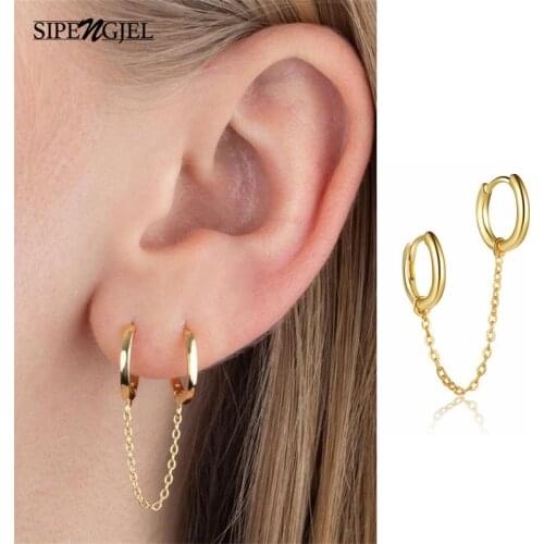 SIPENGJEL Fashion Circle Hpps Chain Ear Cuff Earrings Gold Huggie Unisex Double Piercing Hoop Earrings For Women Jewelry Gift