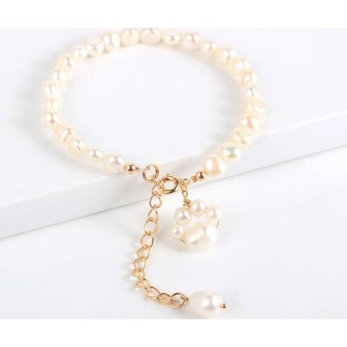 Women Natural Freshwater Pearl Bracelet White Pink Purple Baroque Pearls Cat Hand Claw Charm Cute Adjustable Bangle Jewelry