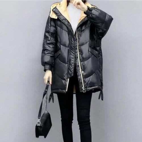 Bright Surface down Jacket Womens 2020 New White Duck down Mid-Length Fashion Korean-Style Loose Casual Winter Womens Jacket