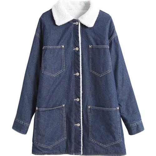 Denim Fleece Woman Coat and Jacket Long Sleeve Winter Cothes Denim Jacket Women