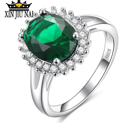 Top Quality Princess Ellipse Green Gem Created White Crystal 925 Silver Wedding Finger Crystal Ring Brand Jewelry For Women