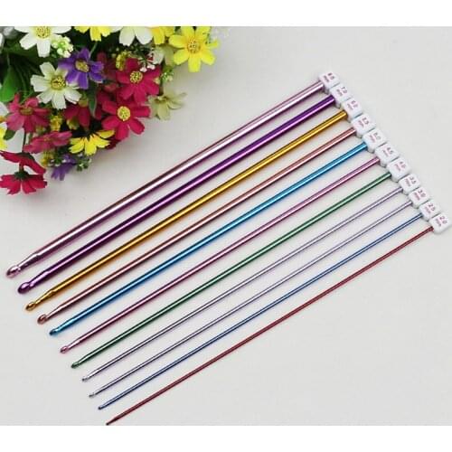 11 Pcs/ Set Crochet Hooks Needle Set Assorted Colors Tunisian Afghan Aluminum Knitting Needles Tools Kit SCVD889