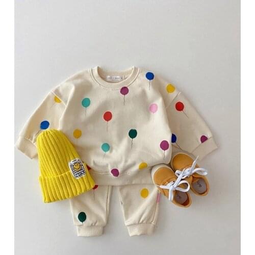 2021 Spring New Kids Fashion Clothes Set Toddler Baby Boy Cartoon Balloon Pattern Casual Tops + Child Loose Trousers 2pcs