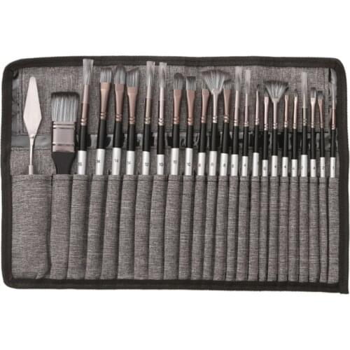 YYDS 24pcs/set Nylon Hair Wooden Handle Watercolor Paint Brushes Pen Scrubbing Scraper DIY Oil Acrylic Painting