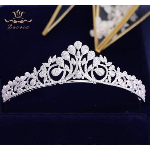 Bavoen High-end Full Zircon Brides Crowns Tiaras Plated Crystal Wedding Hairbands Evening Hair Accessories Prom Jewelry