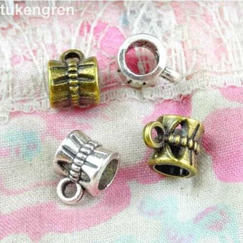 100pcs 9.9*18.5mm Antique Silver Plated Antique Bronze Plated Beads for Jewelry Big Hole Bead fit Bracelet Jewelry Findings