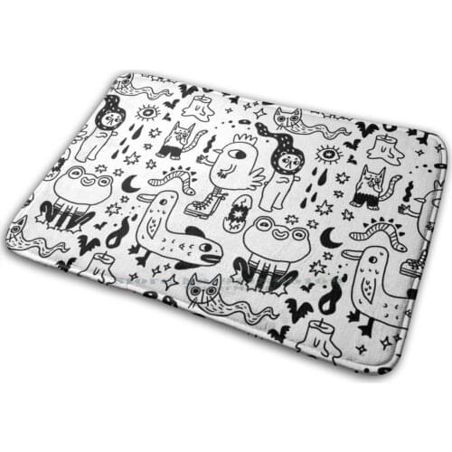 Black And White Character Pattern Mat Rug Carpet Anti - Slip Bedroom Entrance Door Mat Quirky Teen Kid Frog Chicken Egg Witch