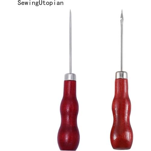 Wood Handle Gourd Canvas Leather Sewing Shoes Wood Handle Tool Awl Hand Stitching Taper Needle Tool Craft Supplies