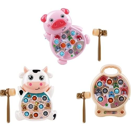 Children Cartoon Cow Animal Shape Electric Whack-A-Mole Toy Pounding Knocking Hamster Music Parent Kid Interactive