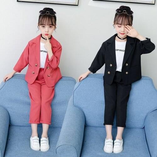 Childrens Clothes Girls Suit Three-piece Autumn Outfit New Cuhk Childrens Han Edition Western Style Suits Students