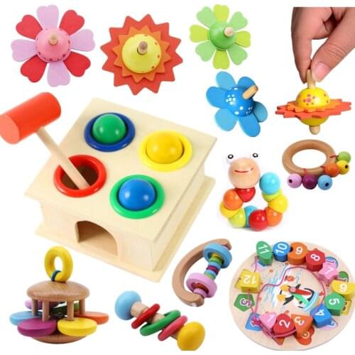 Kids Montessori Wooden Toys Rainbow Blocks Kid Learning Toy Baby Music Rattles Graphic Colorful Wooden Blocks Educational Toy