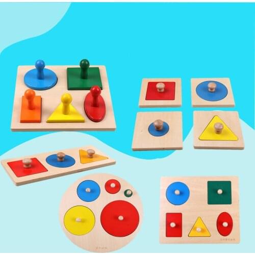 Kids Montessori Sensory Toys Wooden Puzzle Educational Toy Multiple Shapes Geometry Grasping Board Learning Toys for Children