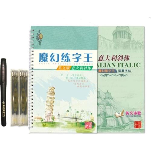 Italy Tilt Font Word English Auto Dry Repeat Practice Copybook Calligraphy Exercise 3 D Groove Cardboard Book Set Festival Gift