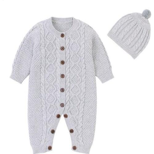 Newborn Baby Romper For Boys 100% Cotton Knitted Baby Clothes Autumn Winter Toddler Clothes Long Sleeve Infant Jumpsuit With Hat