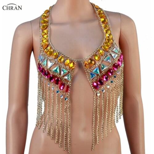 Chran Belly Dance Crop Top Rave Bra Halter Necklace Burning Man Ibiza Sonus Festival Wear Body Lingerie EDC Outfit EDM Jewelry
