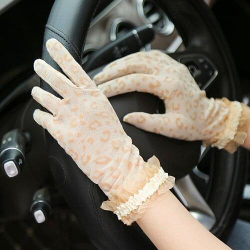Summer New Ladies Lace Sunscreen Gloves Sexy Black Leopard Print Lace Mesh Short Thin Section Fashion
