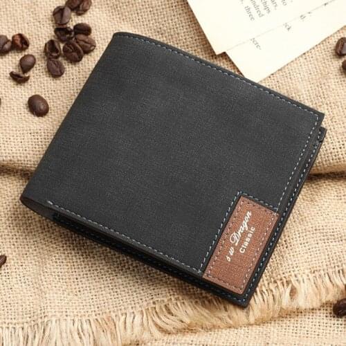 LKEEP Men Wallet Leisure Business PU Leather Wallet Mini Compact Thin Handbag Canvas Pattern Short Purse Wallets&Purses