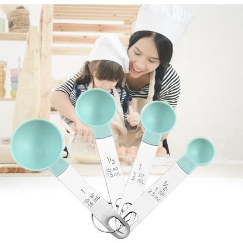 4pcs/Set Graduated Measuring Spoon Cup Stainless Steel PP Baking Measurement Tool Black Measuring Spoon