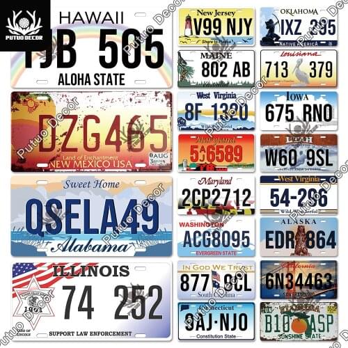 Putuo Decor American States Licenses Plate Metal Sign Plaque Metal Vintage Tin Sign for Car Garage Living Room Home Wall Decor