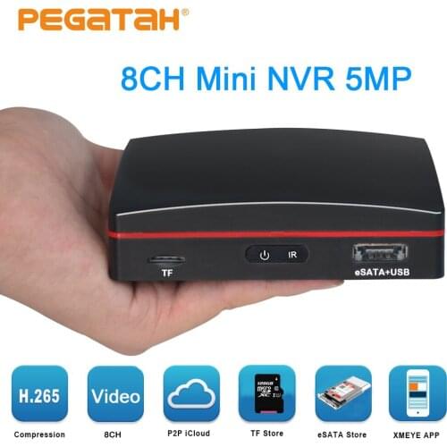 8ch H.265 5MP MINI NVR Remote Control Network Video Record for CCTV Camera 5MP IP Camera Support P2P eSATA TF Slot USB Mouse